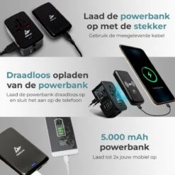 Agellic® 3 In 1 Reisstekker – Incl. Powerbank 5.000 MAh & Wireless Charger – Wereldstekker – Type G – Zuid-Afrika – Engeland Naar Europa – Amerika – Engelse Reisadapter -Voyago Winkel 1200x1200 3354