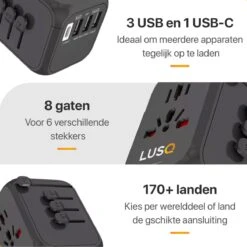 LUSQ® Reisstekker Voor Wereld - 4 USB Poorten - 170+ Landen - Wereldstekker Universeel - Zwart -Voyago Winkel 1200x1200 3367
