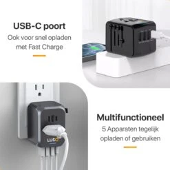 LUSQ® Reisstekker Voor Wereld - 4 USB Poorten - 170+ Landen - Wereldstekker Universeel - Zwart -Voyago Winkel 1200x1200 3368