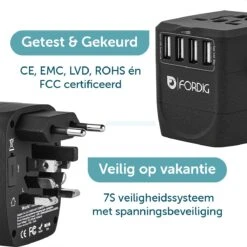 ForDig Universele Wereldstekker Met 4 Fast Charge USB En 1 USB-C Poort - Reisstekker Geschikt Voor 150+ Landen -Voyago Winkel 1200x1200 3374
