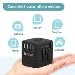 ForDig Universele Wereldstekker Met 4 Fast Charge USB En 1 USB-C Poort - Reisstekker Geschikt Voor 150+ Landen -Voyago Winkel 1200x1200 3378