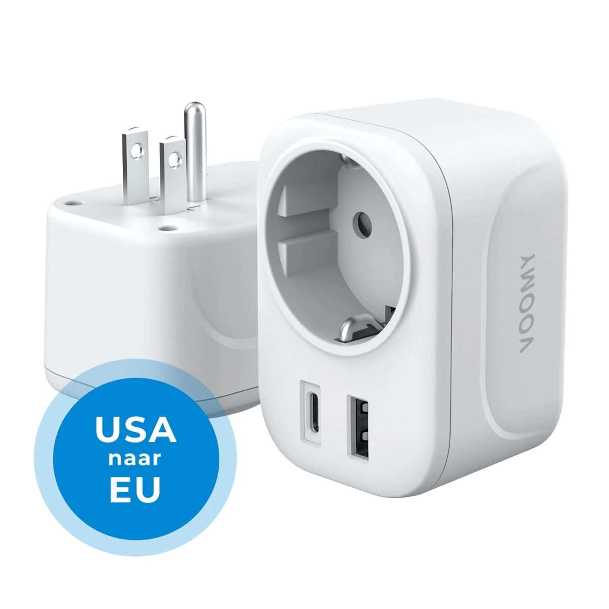 Voomy Reisstekker Amerika/USA - Wereldstekker Type B - USB-C & USB-A - Wit 3 Voomy Reisstekker Amerika/USA - Wereldstekker Type B - USB-C & USB-A - Wit
