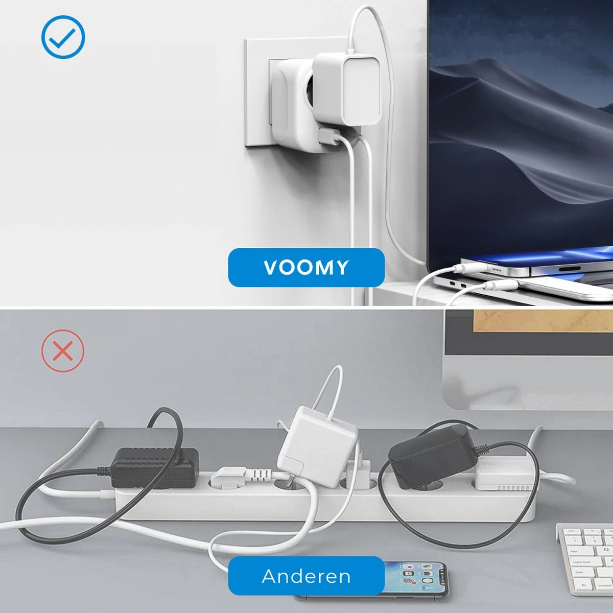 Voomy Reisstekker Amerika/USA - Wereldstekker Type B - USB-C & USB-A - Wit 5 Voomy Reisstekker Amerika/USA - Wereldstekker Type B - USB-C & USB-A - Wit - Afbeelding 3