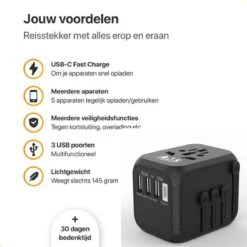 AMS® Universele Wereldstekker Met 1x USB-C En 3x USB Poorten - Reisstekker - Wereldstekker - Internationale Reisstekker Voor 150+ Landen - Reizen - Amerika (USA) - Engeland (UK) - Australië - Azië - Zuid Amerika - Afrika – Reis Adapter En Oplader -Voyago Winkel 1200x1200 3392