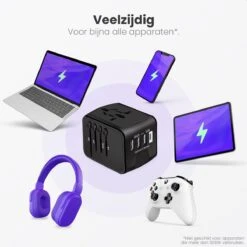 Wereldstekker - Reizen - Reisstekker - Fast Charging - Universele Wereldstekker - 4 USB Poorten - Adapter - Zwart -Voyago Winkel 1200x1200 3397