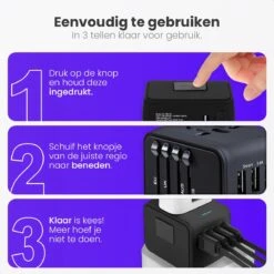 Wereldstekker - Reizen - Reisstekker - Fast Charging - Universele Wereldstekker - 4 USB Poorten - Adapter - Zwart -Voyago Winkel 1200x1200 3399