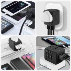 Wereldstekker - Reizen - Reisstekker - Fast Charging - Universele Wereldstekker - 4 USB Poorten - Adapter - Zwart -Voyago Winkel 1200x1200 3401
