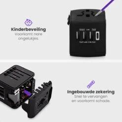 Wereldstekker - Reizen - Reisstekker - Fast Charging - Universele Wereldstekker - 4 USB Poorten - Adapter - Zwart -Voyago Winkel 1200x1200 3402