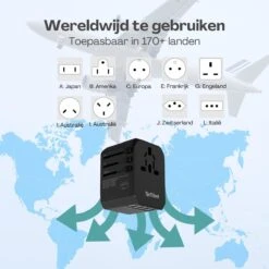 TenTravel Universele Wereldstekker + Etui - USB-C En 4 USB Poorten - 170+ Landen - 2000W - Internationale Reisstekker - O.a. Amerika, Engeland, Italie En Zuid-Afrika - Zwart -Voyago Winkel 1200x1200 3403