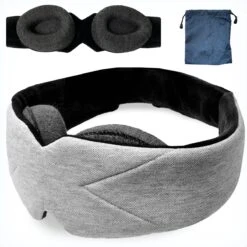 Soulsnooze® Luxe Traagschuim Slaapmasker Vrouwen & Mannen – Grijs Katoen – 100% Verduisterend Oogmasker Slaap – Inclusief Reistas