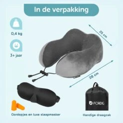 ForDig Premium Nekkussen - Inclusief Slaapmasker & Oordopjes - Grijs -Voyago Winkel 1200x1200 3564
