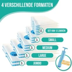 Strex Vacuumzakken Dekbedden & Kleding - 13 Stuks / 4 Maten - Reiszakken / Vacumeerzakken - Incl. Handpomp -Voyago Winkel 1200x1200 3670