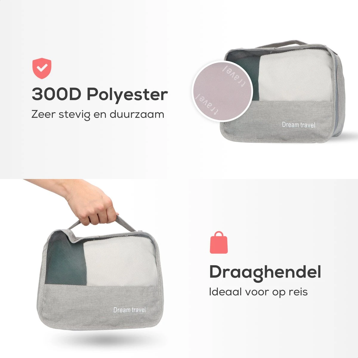 Dream Travel Packing Cubes Set 7 Stuks - Grijs - Koffer Organizer Set - Packing Cubes Backpack 4 Dream Travel Packing Cubes Set 7 Stuks - Grijs - Koffer Organizer Set - Packing Cubes Backpack - Afbeelding 2