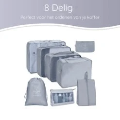 Naro Packing Cubes - 8 Delig - Koffer Organizer - Backpack Organizer - Baggage Organizers - Cubes Compression - Compression Cube - Reistassen - Grijs -Voyago Winkel 1200x1200 3725