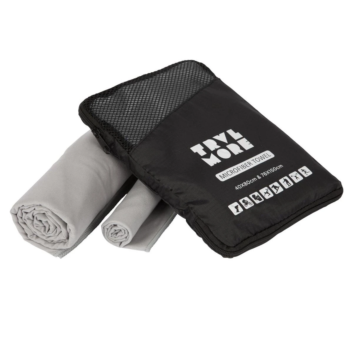 TRVLMORE Microvezel Reishanddoek Set - 2 Stuks - Small (40 X 80 Cm) & Large (76 X 150 Cm) - Microvezel - Grijs 7 TRVLMORE Microvezel Reishanddoek Set - 2 Stuks - Small (40 X 80 Cm) & Large (76 X 150 Cm) - Microvezel - Grijs - Afbeelding 5