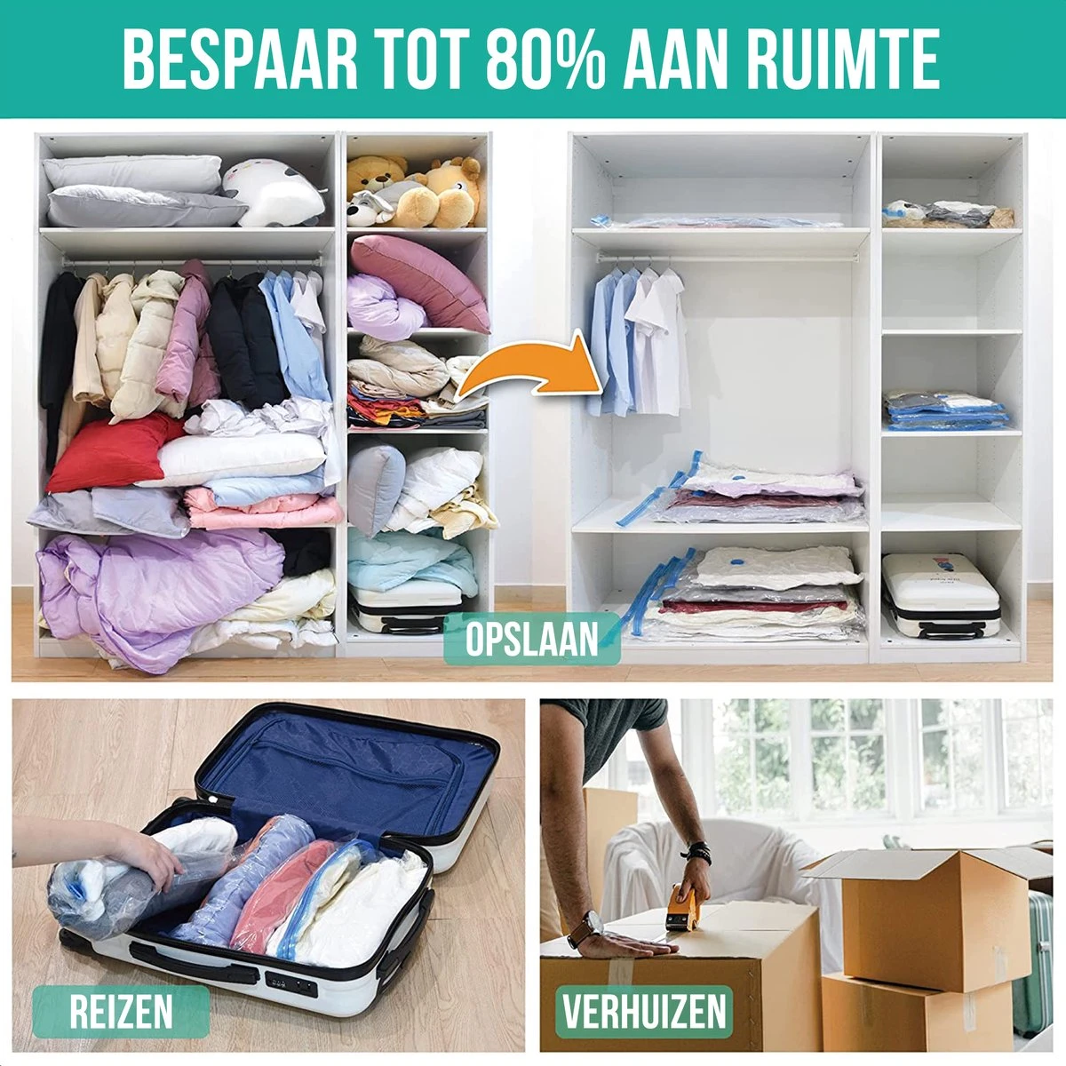 Strex Vacuumzakken Dekbedden & Kleding - 23 Stuks / 4 Maten - Reiszakken / Vacumeerzakken - Incl. Handpomp 4 Strex Vacuumzakken Dekbedden & Kleding - 23 Stuks / 4 Maten - Reiszakken / Vacumeerzakken - Incl. Handpomp - Afbeelding 2