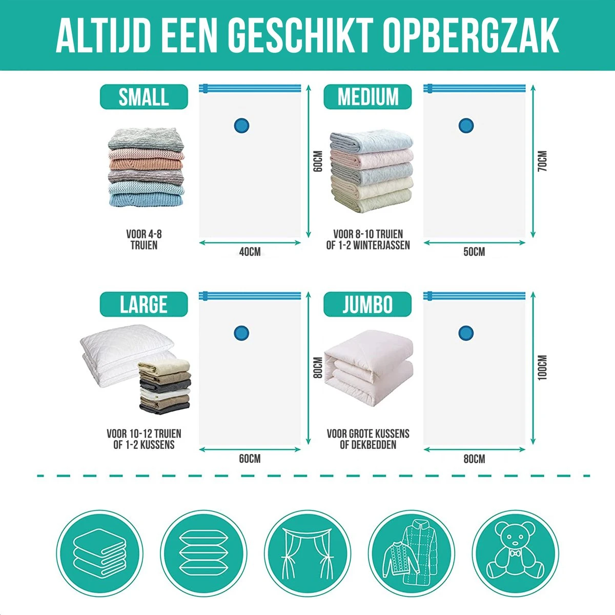 Strex Vacuumzakken Dekbedden & Kleding - 23 Stuks / 4 Maten - Reiszakken / Vacumeerzakken - Incl. Handpomp 8 Strex Vacuumzakken Dekbedden & Kleding - 23 Stuks / 4 Maten - Reiszakken / Vacumeerzakken - Incl. Handpomp - Afbeelding 6