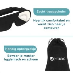 ForDig Ergonomische 3D Slaapmasker - 100% Verduisterend Oogmasker Incl. Opbergetui - Ademend Traagschuim Slaap Masker - Verstelbaar Oog Blinddoek - Nachtmasker Slapen - Zwart -Voyago Winkel 1200x1200 3828