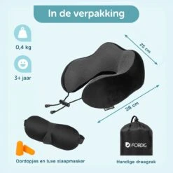ForDig Premium Nekkussen - Inclusief Slaapmasker & Oordopjes - Memory Foam - Zwart -Voyago Winkel 1200x1200 3837