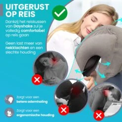 Dayshake Multifunctioneel Reiskussen - Met Handpomp En Opbergzak - Grijs - Nekkussen - Vliegtuig En Auto - Opblaasbaar -Voyago Winkel 1200x1200 3872