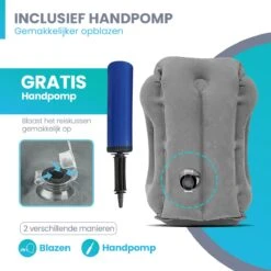 Dayshake Multifunctioneel Reiskussen - Met Handpomp En Opbergzak - Grijs - Nekkussen - Vliegtuig En Auto - Opblaasbaar -Voyago Winkel 1200x1200 3873