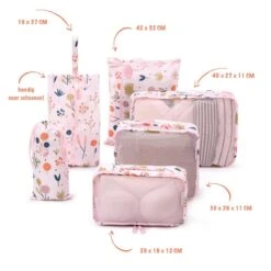 Qpacks - Flower Power Packing Cubes Set 6-delig - Waterdicht - Patroon - Roze Bloemen Print - Toilettas - Koffer Organiser - Backpack -Voyago Winkel 1200x1200 4043