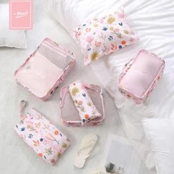 Qpacks - Flower Power Packing Cubes Set 6-delig - Waterdicht - Patroon - Roze Bloemen Print - Toilettas - Koffer Organiser - Backpack -Voyago Winkel 1200x1200 4047