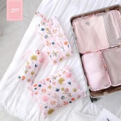 Qpacks - Flower Power Packing Cubes Set 6-delig - Waterdicht - Patroon - Roze Bloemen Print - Toilettas - Koffer Organiser - Backpack -Voyago Winkel 1200x1200 4048
