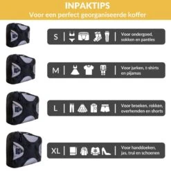 Volcan Packing Cubes - Koffer Organizer Set - Compression Cube Bagage - 4 Delige Set - Backpack - Zwart -Voyago Winkel 1200x1200 4066