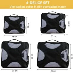 Volcan Packing Cubes - Koffer Organizer Set - Compression Cube Bagage - 4 Delige Set - Backpack - Zwart -Voyago Winkel 1200x1200 4071