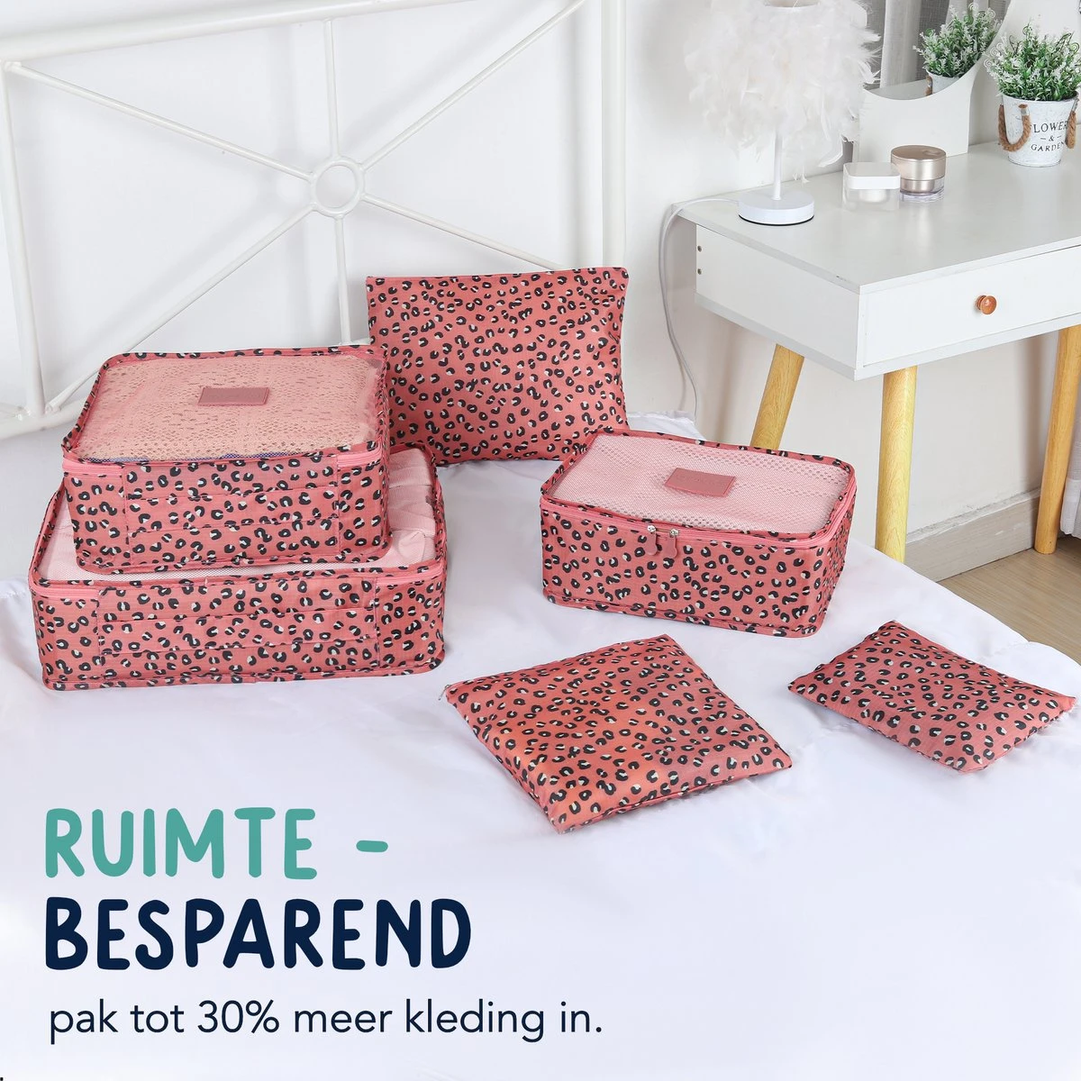 Packing Cubes Set 6-delig - Travel Bag - Kleding Organiser Set - Opbergzakken - Inpak Kubussen - Backpack Cubes - Reizen - Pattern - Pink Tijgerprint - Roze 4 Packing Cubes Set 6-delig - Travel Bag - Kleding Organiser Set - Opbergzakken - Inpak Kubussen - Backpack Cubes - Reizen - Pattern - Pink Tijgerprint - Roze - Afbeelding 2