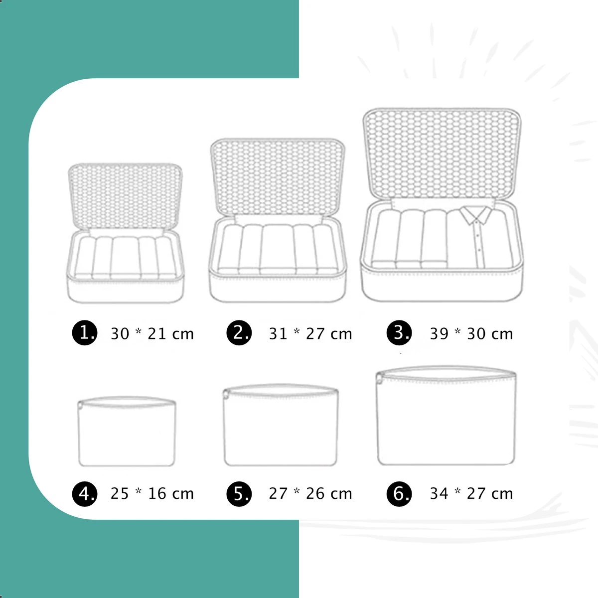 Packing Cubes Set 6-delig - Travel Bag - Kleding Organiser Set - Opbergzakken - Inpak Kubussen - Backpack Cubes - Reizen - Pattern - Pink Tijgerprint - Roze 5 Packing Cubes Set 6-delig - Travel Bag - Kleding Organiser Set - Opbergzakken - Inpak Kubussen - Backpack Cubes - Reizen - Pattern - Pink Tijgerprint - Roze - Afbeelding 3