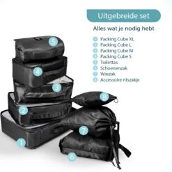 ForDig 8-Delige Packing Cubes (Zwart) - Koffer Organizer Set - Bagage Organizers - Compression Cube Tassen - Travel Backpack Kleding Zakken -Voyago Winkel 1200x1200 4196