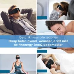 Phonergy SnooZ- Slaapmasker- Slaapmasker Bluetooth- Oogmasker - Biologisch- 3D Ergonomisch- Eco Traagschuim- 100% Verduisterend- Handgemaakt- Zwart -Voyago Winkel 1200x1200 4214