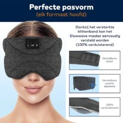 Slowwave Bluetooth Slaapmasker - 'White Noise' Edition (limited) - 20 'ingebouwde' White Noise Geluiden (gebruik Ook Zonder Bluetooth/smartphone - 100% Verduisterend - Ultraplatte 'spons Speakers' (perfect Voor Zijslapers) -Voyago Winkel 1200x1200 4298