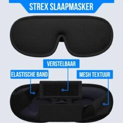 Strex Luxe Slaapmasker - 3D Ergonomisch - 100% Verduisterend - Traagschuim - Slaap Masker - Oog Masker -Voyago Winkel 1200x1200 4398