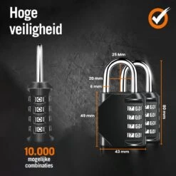 VAIVE Kofferslot - Hangslot - Cijferslot - Slot - Reisslot - Hangslotje - Bagageslot -Voyago Winkel 1200x1200 4548