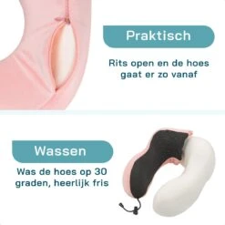 ForDig Premium Nekkussen - Inclusief Slaapmasker & Oordopjes - Memory Foam - Roze -Voyago Winkel 1200x1200 4578