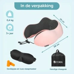 ForDig Premium Nekkussen - Inclusief Slaapmasker & Oordopjes - Memory Foam - Roze -Voyago Winkel 1200x1200 4581