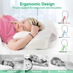 Elviros Cervicale Contour Memory Foam Kussen Voor Nekpijn Orthopedisch Nekkussen Voor Schouderpijn Ergonomisch Hoofdneksteunkussen Voor Zij-/Rug/Buikslapers Met Afneembare Hoes (Wit) -Voyago Winkel 1200x1200 4583