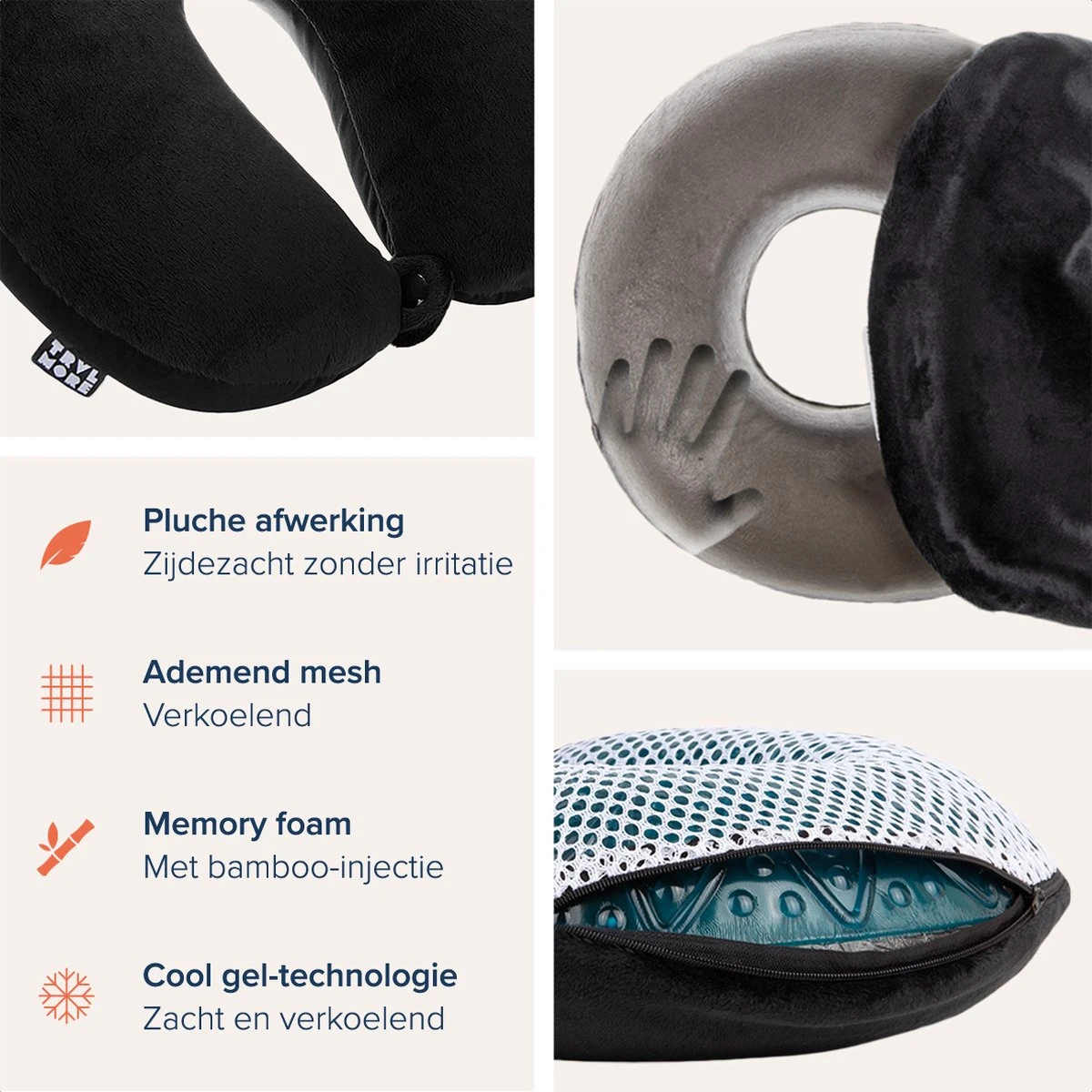 TRVLMORE Nekkussen - Reiskussen Voor Vliegtuig En Auto - U Vorm - Memory Foam - Zwart 9 TRVLMORE Nekkussen - Reiskussen Voor Vliegtuig En Auto - U Vorm - Memory Foam - Zwart - Afbeelding 7
