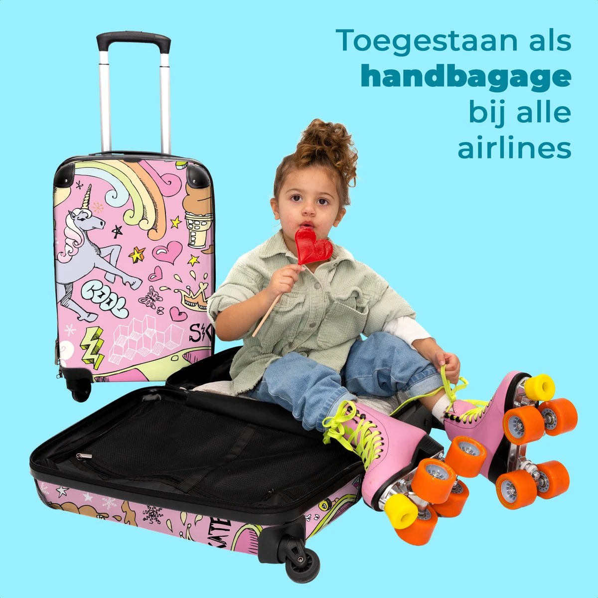 NoBoringSuitcases.com® Koffer - Roze - Eenhoorn - Skateboard - Tekening - Past Binnen 55x40x20 Cm En 55x35x25 Cm - Handbagage - Trolley - Fotokoffer - Cabin Size - Print 7 NoBoringSuitcases.com® Koffer - Roze - Eenhoorn - Skateboard - Tekening - Past Binnen 55x40x20 Cm En 55x35x25 Cm - Handbagage - Trolley - Fotokoffer - Cabin Size - Print - Afbeelding 5