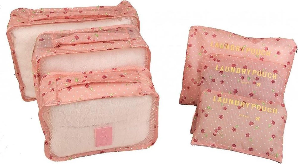 Packing Cubes Set - Koffer Organiser Reistas Pack Cube - Travel Bag Bagage Reis Organizer Opbergtas - 6-Delig - Kersen Roze 3 Packing Cubes Set - Koffer Organiser Reistas Pack Cube - Travel Bag Bagage Reis Organizer Opbergtas - 6-Delig - Kersen Roze