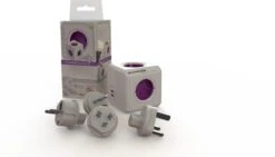 DesignNest PowerCube ReWirable DUO USB Reisstekker - Reis Adapter - 4 Stopcontacten Type E - 2 USB Laders - 4x Wereld Reis Plug - Wit/Grijs - Wereld Stekker -Voyago Winkel 1200x684