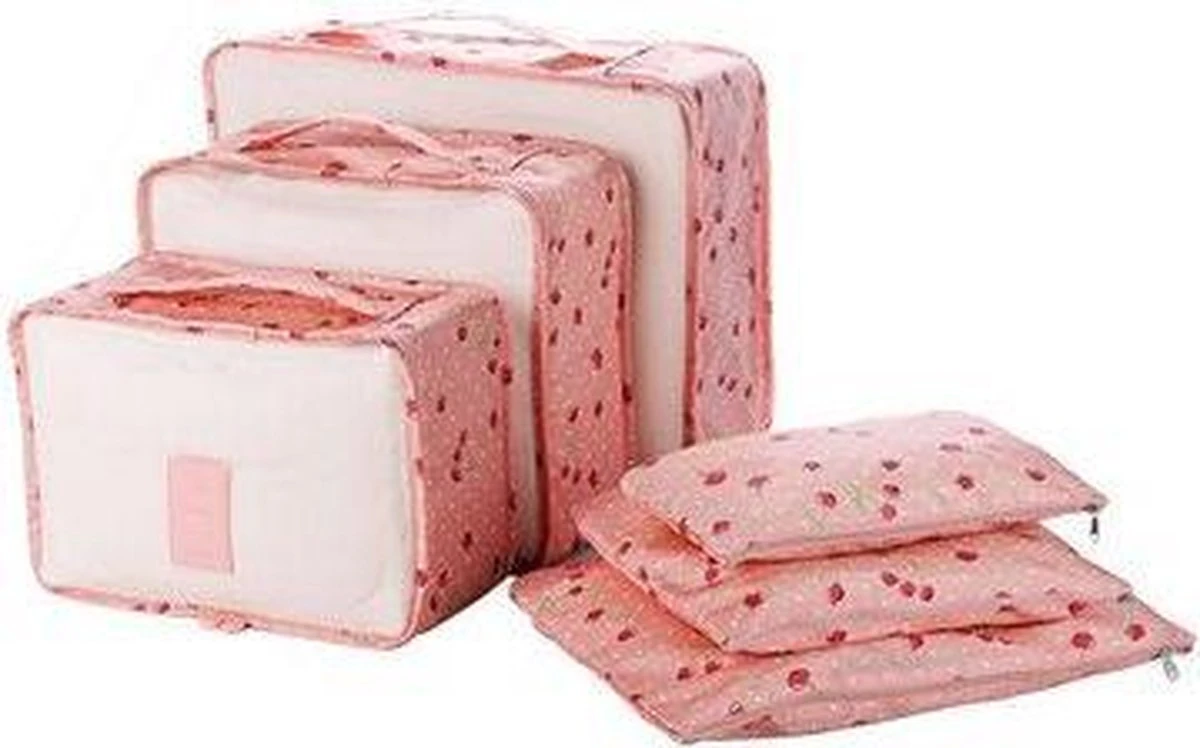 Packing Cubes Set - Koffer Organiser Reistas Pack Cube - Travel Bag Bagage Reis Organizer Opbergtas - 6-Delig - Kersen Roze 6 Packing Cubes Set - Koffer Organiser Reistas Pack Cube - Travel Bag Bagage Reis Organizer Opbergtas - 6-Delig - Kersen Roze - Afbeelding 4