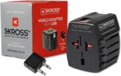 Skross Wereldadapter MUV MET USB Voor Gebruik In Meer Dan 220 Landen - Reisstekker - World Travel Adapter – Met Vliegtuig Audio Verloop