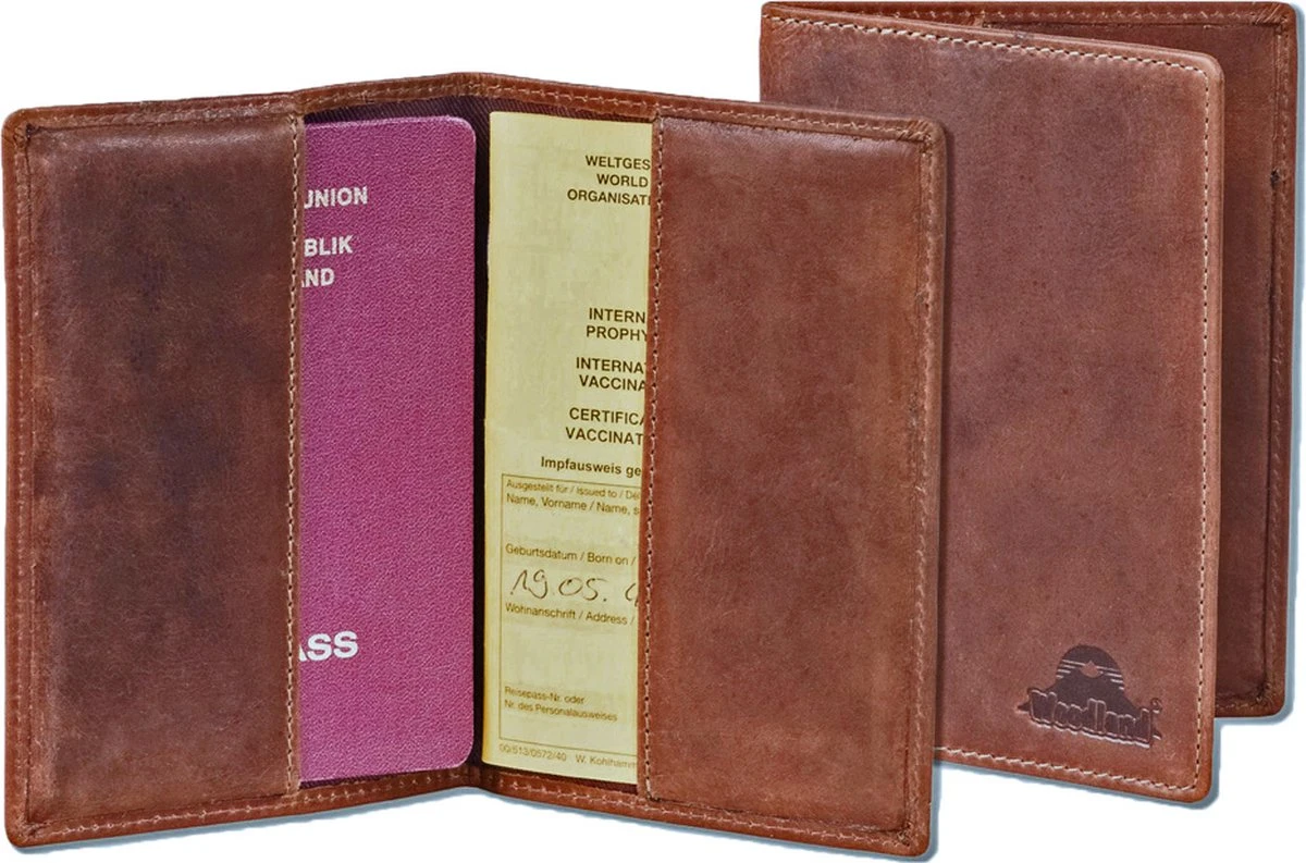 Woodland Leren Etui Voor Paspoort En Gele Boekje - Pull-up Leer - Cognac Bruin 3 Woodland Leren Etui Voor Paspoort En Gele Boekje - Pull-up Leer - Cognac Bruin