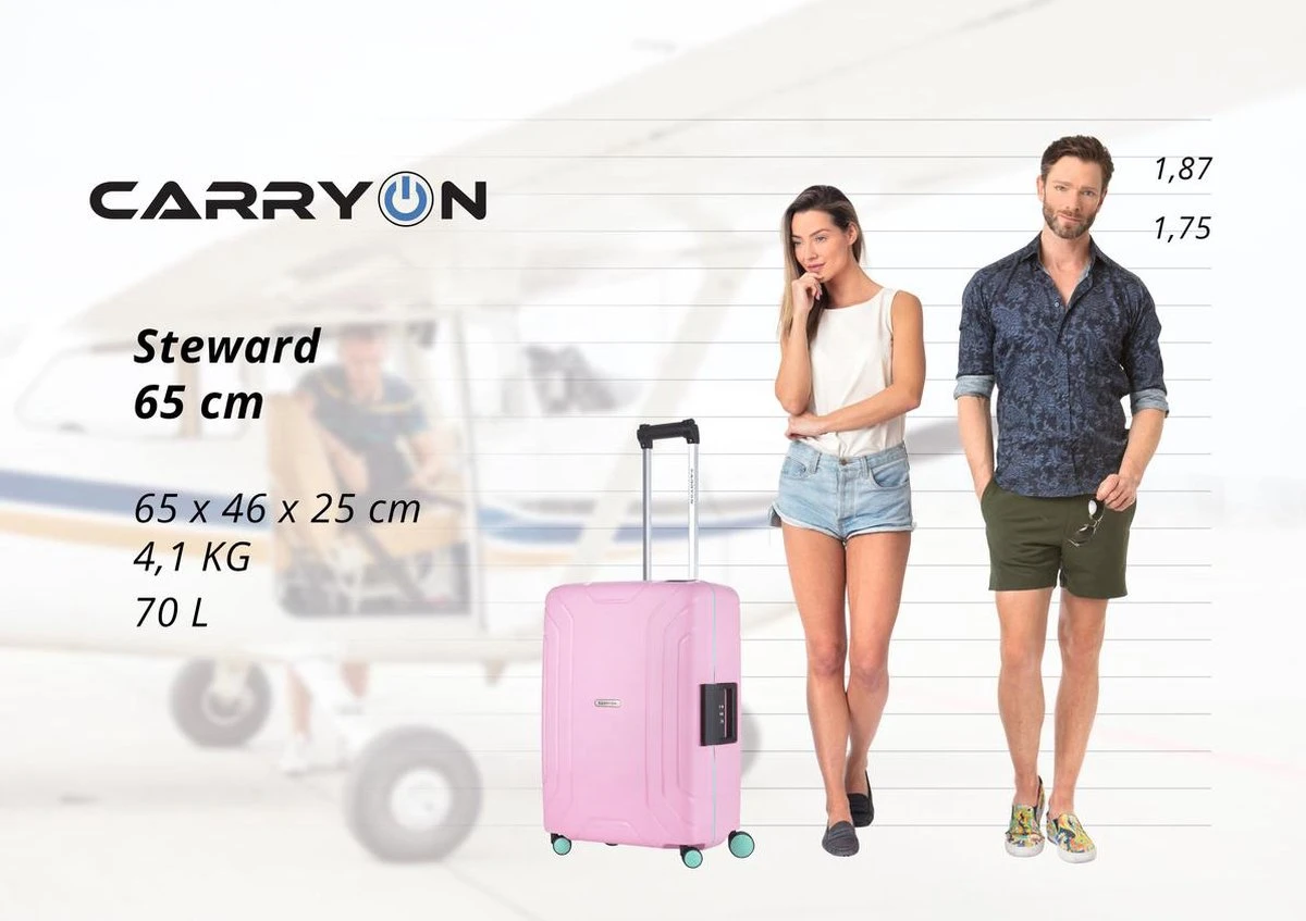 CarryOn Steward TSA Reiskoffer - 65cm Trolley Met Kliksloten - Dubbele Wielen - Roze 9 CarryOn Steward TSA Reiskoffer - 65cm Trolley Met Kliksloten - Dubbele Wielen - Roze - Afbeelding 7