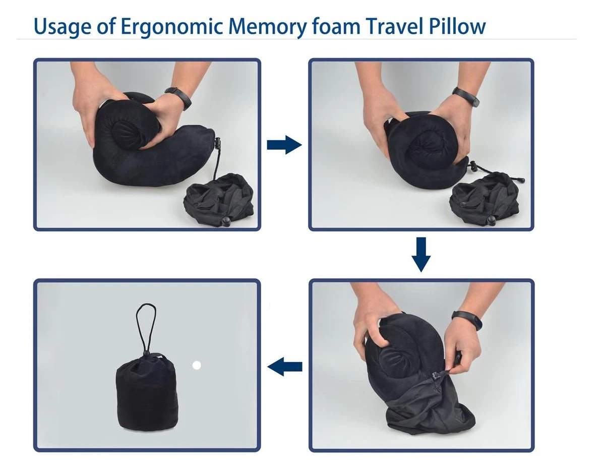 Memory Foam Nekkussen Inclusief Slaapmasker & Oordopjes - Reiskussen - Vliegtuig Kussen - Travel Pillow : Zwart 6 Memory Foam Nekkussen Inclusief Slaapmasker & Oordopjes - Reiskussen - Vliegtuig Kussen - Travel Pillow : Zwart - Afbeelding 4