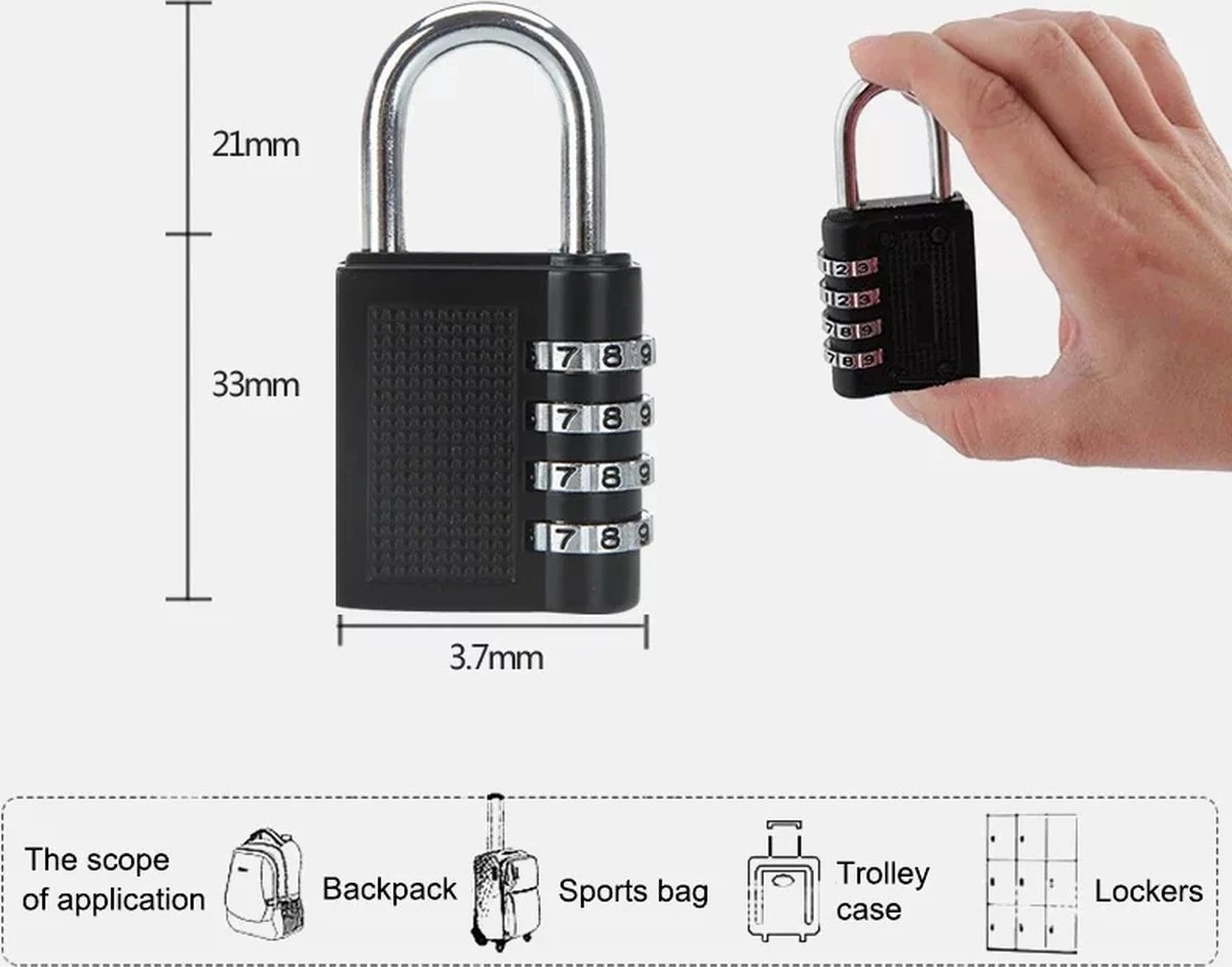 4 Cijferig Kofferslot - Reisslot - Reis Cijferslot - Cijferhangslot - Hangslot - Bagageslot - Luggace Lock 9 4 Cijferig Kofferslot - Reisslot - Reis Cijferslot - Cijferhangslot - Hangslot - Bagageslot - Luggace Lock - Afbeelding 7
